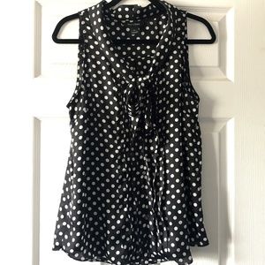 WHBM Black & White Polka Dot Blouse Bow Neck Tie
